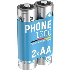 ANSMANN AA 1300 mAh NiMH 1,2 V oplaadbare batterijen (2 stuks) – oplaadbare batterijen voor draadloze telefoon, babyfoon, walkietalkie enz. – AA-batterijen worden voorgeladen geleverd