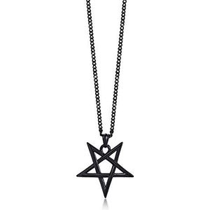 VNOX Halsketting met hanger in de vorm van een geitenkop van Mendes, zegel van Baphomet, geitenkop hanger en Levathan-kruis, Lucifer, omgekeerde pentagram amulet sieraden, Lavasteen