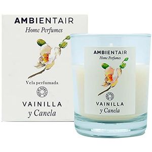 Ambientair Home parfum, geurkaars vanille en kaneel, vanille en kaneel, geurkaars voor thuis, aromatherapie, glaskaars voor binnen, 30 uur brandduur.