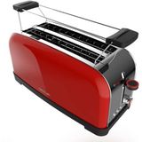 Cecotec Toastin' Time 1500 Verticale broodrooster, 2 lange sleuven, 1500 W, 4 sneetjes brood, brede sleuf 3,8 cm, broodjeshouder en kruimellade, roestvrij staal en rood