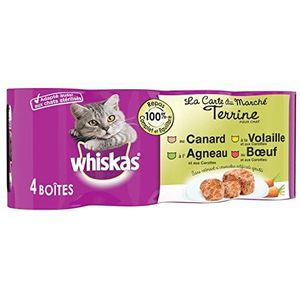 WHISKAS La Carte du Marché Terrine met 4 smaken voor volwassen katten, 24 dozen à 400 g, verpakking kan variëren