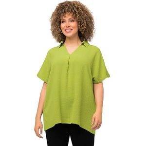Ulla Popken Blouse, structuur, A-lijn, overhemdkraag, halve mouwen, blouse voor dames, Mei groen