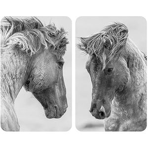 WENKO Universele Horses kookplaatbeschermers, set van 2, afdekplaat voor alle soorten fornuizen, gehard glas, Veelkleurig, 30 x 2-6 x 52 cm