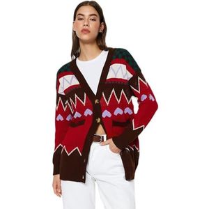 Trendyol Basic oversized gebreid vest met V-hals, dameshemd (1 stuk), Tegels