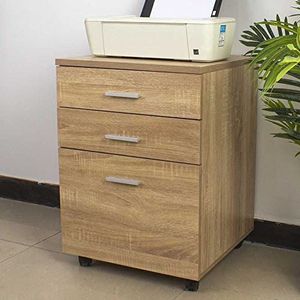 BAKAJI Commode voor printers van MDF-hout met 3 laden en 4 draaibare wielen, modern design, decoratie voor thuis, kantoor, afmetingen: 46,5 x 45 x 64 cm (eiken)