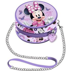 Minnie Mouse Butterflies-mini-kettingtas, rond, lila, 9 x 9 cm, lila, mini-tas, rond, vlinders, Lila., Mini ronde kettingtas vlinders