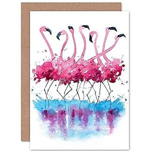 Wee Blue Coo Aquarel wenskaart met dansende flamingo's met hoogwaardige omslag aan de binnenkant