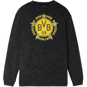 Borussia Dortmund BVB RETRO LONGSLEEVE WASHED GREY : Sweat-shirt surdimensionné gris foncé au design années 90 avec grand emblème BVB et étoile