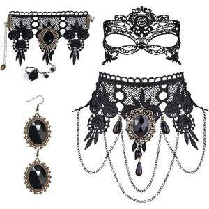 GAROMIA Zwarte choker ketting gothic victoriaanse armbanden kant maskers steampunk retro tandwielen kant vampier armband voor Halloween Pasen Lolita
