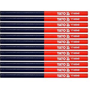 Yato Set van 12 ovale timmermanspotloden, rood en blauw. Het perfecte potlood voor industrie en handwerk voor het markeren van hout, metaal, beton