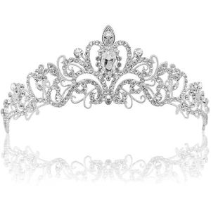 Kroon en tiara voor bruiloft, tiara, kristalkroon, bruidskrans, prinsessenkrans, strass, kristal, bruiloft, diadeem, voor verjaardagen, feesten, bruiloft, geschenken, S, legering, sterrobijn,