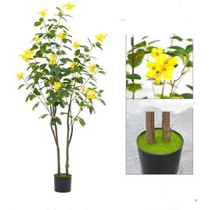 Zstar Arbres à fleurs artificiels en pot de 150 cm avec fleurs et feuilles pour intérieur et extérieur, grandes plantes artificielles réalistes en pot pour salon, bureau, fêtes