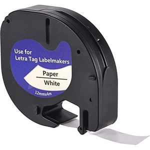 Leyf 1 x Labeltape, compatibel met Dymo 91200, 12 mm x 4 mm voor Dymo LetraTag LT-100H, LT-100H Plus, LT-100T, LT-100T Plus, 2000, QX50, XM, XR, waterdicht, zwart op wit