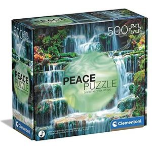 Clementoni - 35117 - Peace Puzzle - The Waterfall - 500 stukjes - Made in Italy, puzzels voor volwassenen, 500 stukjes, landschapspuzzels, ontspannende puzzels, plezier voor volwassenen, meerkleurig