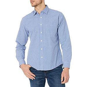 Amazon Essentials Heren casual popeline overhemd met lange mouwen, klassieke pasvorm, blauwe gingham, maat M