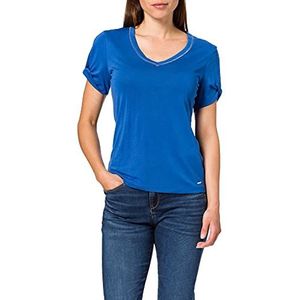 Taifun Basic damesshirt met geraffineerde korte mouwen, T-shirt met korte mouwen, ronde hals, effen, Blauwe Lagune