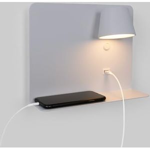 BarcelonaLED LED wandlamp aluminium wit met USB-oplaadbasis, 6 W draaibare spot warm wit 2700 K en schakelaar voor slaapkamer, leesbed woonkamer