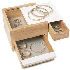 UMBRA mini Stowit wit. Sieradenkistje - Moderne opslag voor voorwerpen en souvenirs, met verborgen vakken voor ringen, armbanden, horloges, halskettingen, oorbellen en accessoires