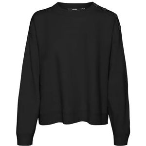 VERO MODA Vmsaba Ls O-hals knoop trui Ga Noos gebreide trui dames, zwart.