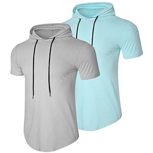 MEETWEE Sport-T-shirt voor heren, T-shirt, korte mouwen, ademend, bovendeel, loopshirt, fitness, Grijs+Blauw