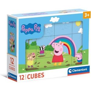 Clementoni - Peppa Pig Pig-12 pièces enfants 3 ans, dessins animés, puzzles cubes, fabriqués en Italie, multicolore, 41195
