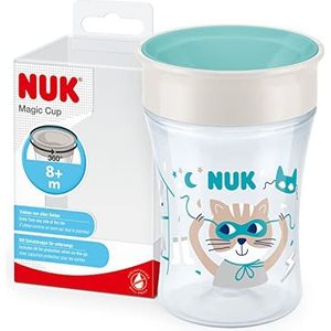 NUK Magic Cup drinkbeker 8+ maanden, 230 ml, lekvrije 360° rand, BPA-vrij, blauwe kat