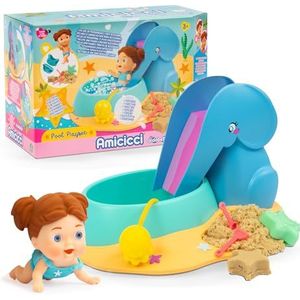 Cicciobello Amicicci Pool Playset, olifantenzwembad met bubbelfunctie, magisch zand, schep, stervorm, brunette meisje met bikini, beroemd (AMC10000)