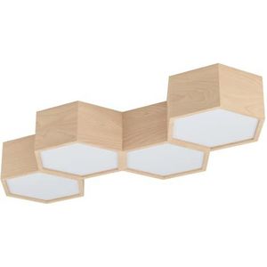 EGLO Mirlas Plafondlamp, 4 lichtpunten, binnenlamp van natuurlijk hout en kunststof, wit, plafondlamp voor woonkamer, slaapkamer en hal, E27-fitting