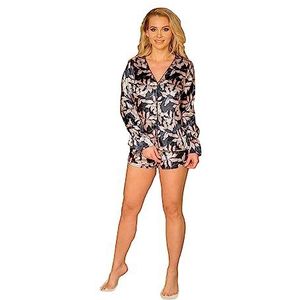 Kalimo Pyjama Raja | Pyjama romantique deux pièces pour femme | Vêtements de nuit | Couleur: Poudre| Taille: M | Matériel: Satin, Noir, M