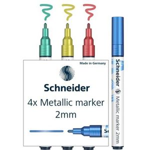 Schneider Paint-It Metallic Marker Set van 4 (1, lijndikte 2 mm, nieuwe pigmenttechnologie, sterk glittereffect) blauw, groen, rood, geel