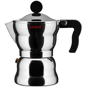 A di ALESSI Aam33/3 Moka Alessi espresso-koffiezetapparaat van gegoten aluminium, handvat en knop van thermoplastische hars, zwart, 3 kopjes