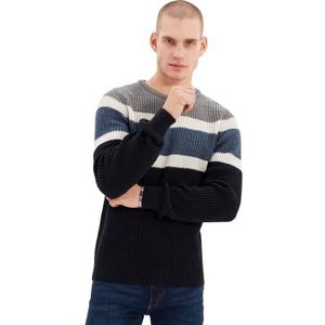 Trendyol Sweat-shirt à col rond pour homme Colorblock Slim Sweater, gris, L
