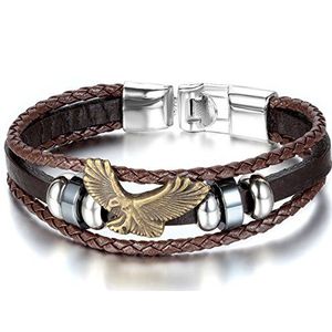 JewelryWe Sieraden Herenarmband Manchet Eagle Multi-Layer Tribal Vlecht Legering Koord Fancy voor Mannen en Vrouwen Handketting met Geschenktas (Optionele Kleur), Legering/leer/katoenen touw, Zonder