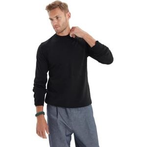 Trendyol Slim Fit trui effen opstaande kraag trainingspak heren, zwart, L, zwart.