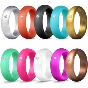 10 verpakkingen modieuze ringen voor vrouwen en mannen, siliconen ringen, brede stapelbare ring, siliconen rubberen trouwring (maat 8), Siliconen, Geen edelsteen
