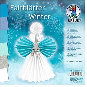 Ursus 3225199 - 100 Winter vouwboog 130 g/m² tekenpapier 6 kleuren, ca. 20 x 20 cm, gekleurd, hoge kleurglans en lichtbestendigheid, ideaal voor mooie vouwfiguren
