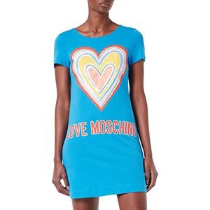 Love Moschino A-lijn jurk van katoen jersey met meerkleurige maxi-jurk in hartvorm, Lichtblauw