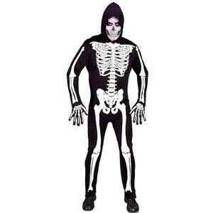 Widmann Skeletkostuum, overall met capuchon, neonlicht, schijnt onder UV-licht, Halloween-kostuum