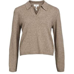 Object Objthess Noos Poloshirt met V-hals L/S voor dames, Fossiel