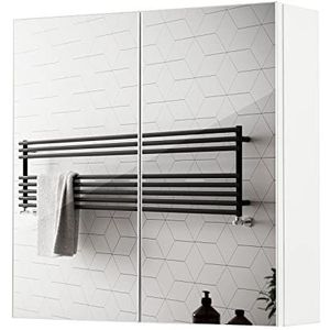 Mondeer Badkamerkast van hout met spiegel, wandkast met 2 deuren en 2 planken, moderne stijl, voor badkamer, 45 x 13 x 45 cm, wit