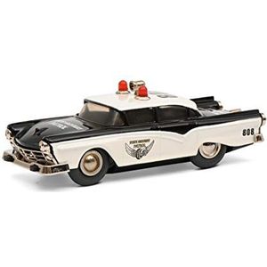 Schuco 450176000 Micro Racer Fairlane Politie, 1045/1, automodel met verlichting en luidsprekers op dak, Die-cast met opklapbare motor, zwart/wit, gesloten karton met schuifhoes