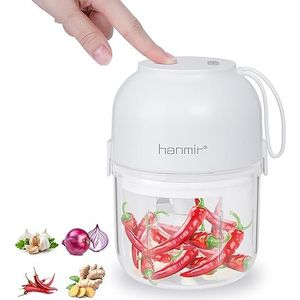 Hanmir Hanmir-01 Mini Elektrische Knoflookhakmolen Draadloze Voedselmolen met USB-Opladen Draagbare Culinaire Robothakmolen voor Uienvlees met gember en Chili (300 ml)