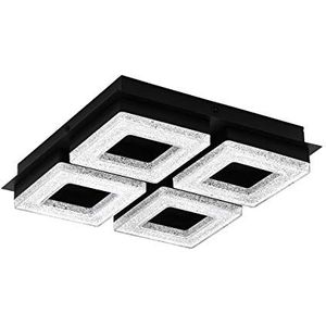 EGLO Fradelo 1 Led-plafondlamp, 4 lichtpunten, woonkamerlamp van metaal, kunststof in zwart, kristalhelder, voor slaapkamer, warm wit, lengte x breedte 28 cm