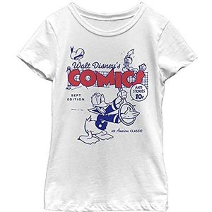 Disney Donald Duck Retro Comic Cover Hat Girls T-shirt, wit, XS, Wit