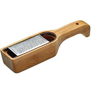 KitchenCraft World of Flavours - Parmezaanse rasp van roestvrij staal met houder en handvat van bamboe, 27,5 x 6 x 5 cm, zilver/bruin