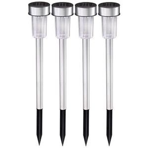 Grundig Buitenlamp op zonne-energie – 4 stuks – tuinlampen op grondpen – wit licht – waterdicht IP44 – Ø 4,8 x 36,5 cm – roestvrij staal