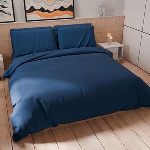 PETTI Artigiani Italiani - Dekbedovertrek en kussenslopen van microvezel, eenkleurig, nachtblauw, 100% Made in Italy