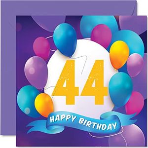 44 jaar verjaardagskaart voor mannen en vrouwen - ballonfeest - verjaardagskaarten voor 44 jaar, man, vrouw, broer, zus, moeder, tante, oom, beste vriend, neef, 145 mm x 145 mm, kaarten