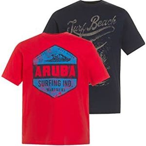 JP 1880 Heren grote maten L-8XL T-shirts, 2 stuks, Hawaii-print, korte mouwen, tot 8 XL 802821, Rood