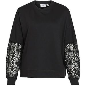 Vila Viricta L/S Lace Sweat Top/Su T-shirt met lange mouwen voor dames, zwart.